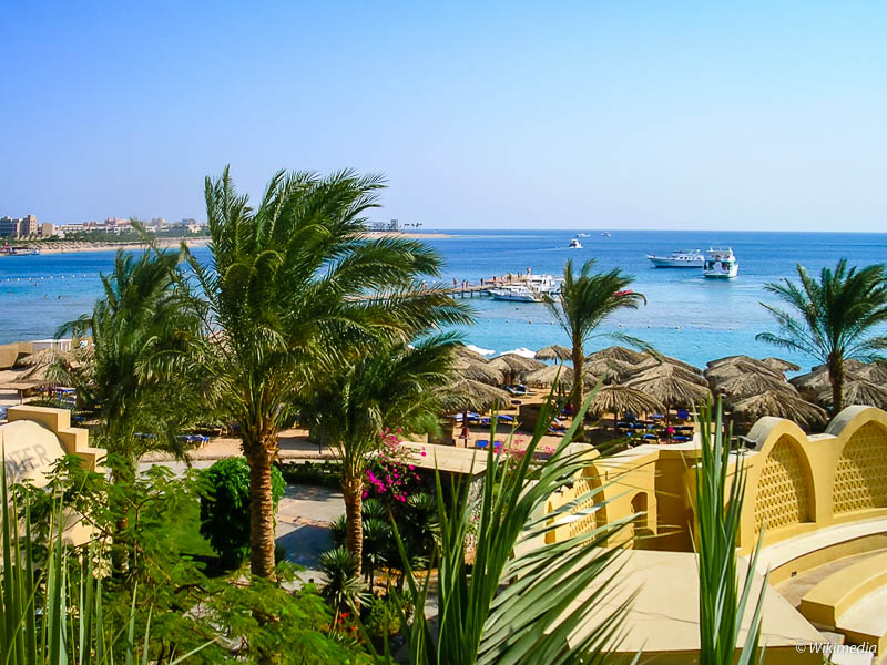 Pohľad z hotelového rezortu na Makadi Bay, Egypt
