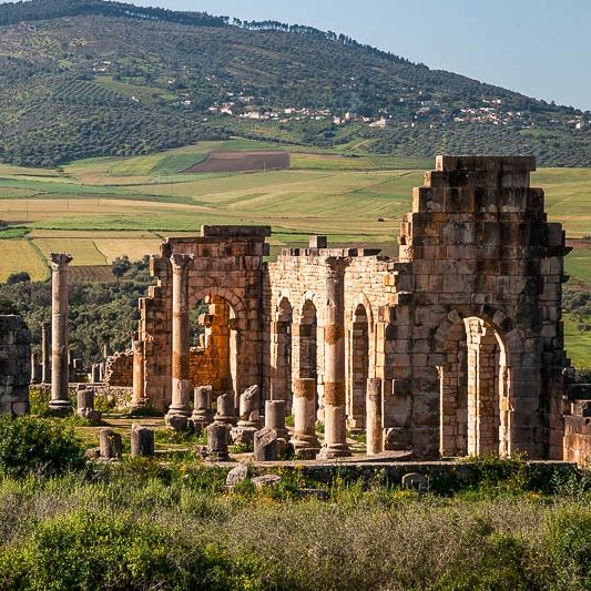 Rímske ruiny vo Volubilise, Maroko